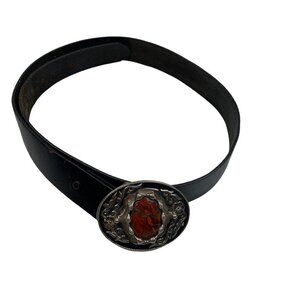 Leather Eagle Embossed Leather Belt With Silver and Stone Belt Buckle Men's 40